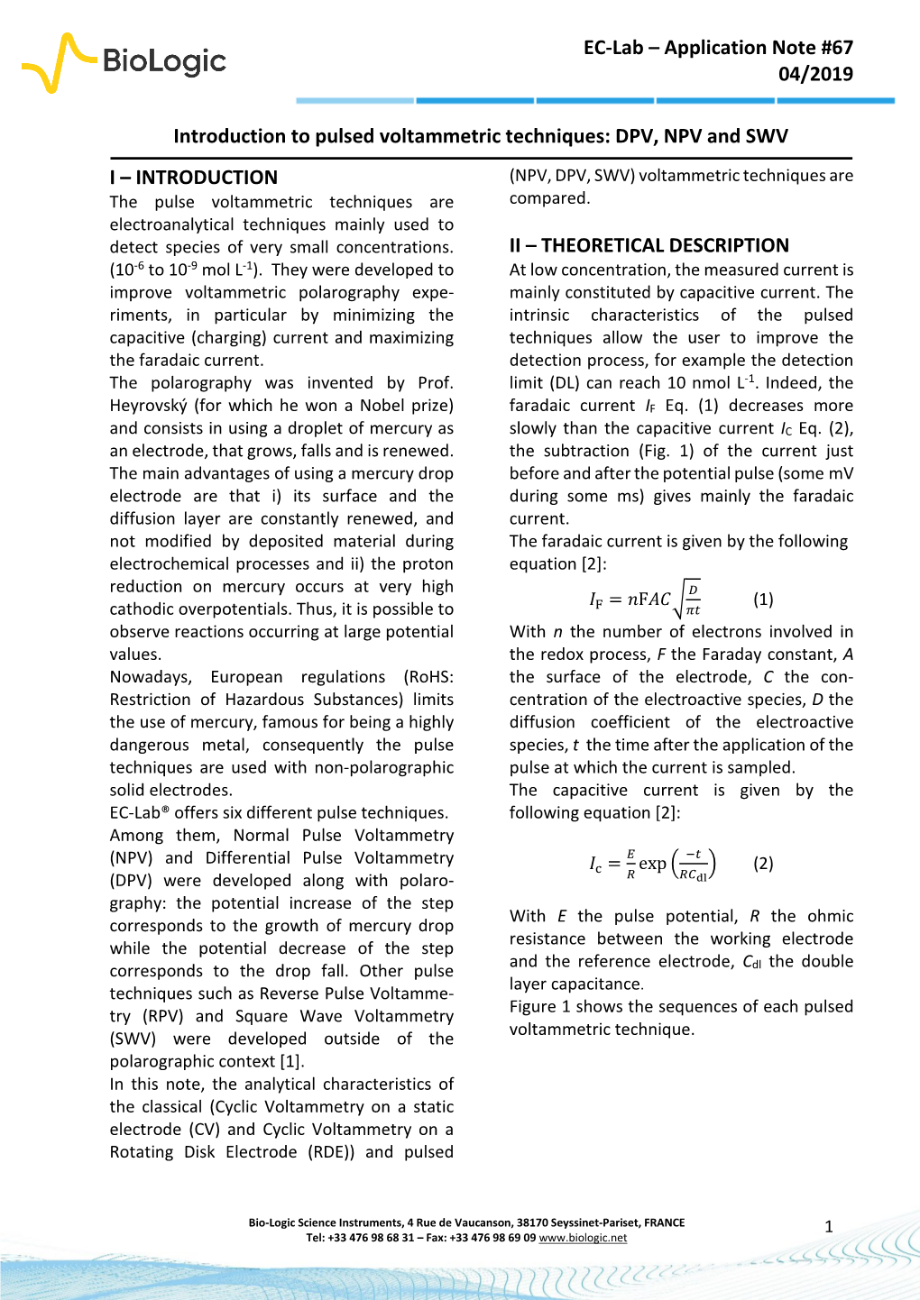 Introduction to Pulsed Voltammetric Techniques: DPV, NPV and SWV I