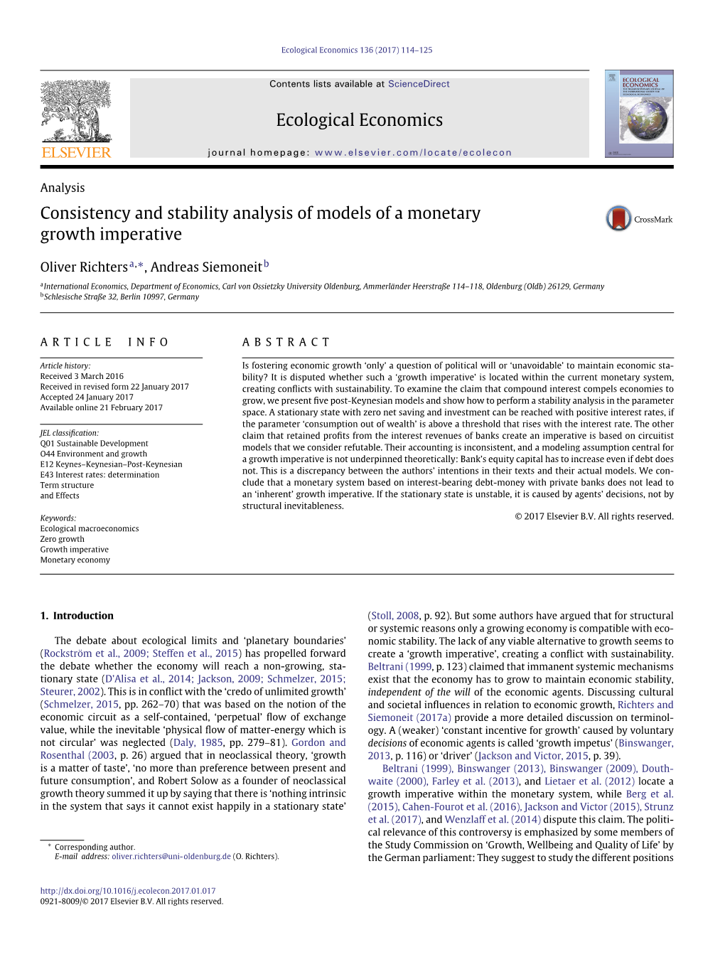 Consistency and Stability Analysis of Models of a Monetary Growth Imperative