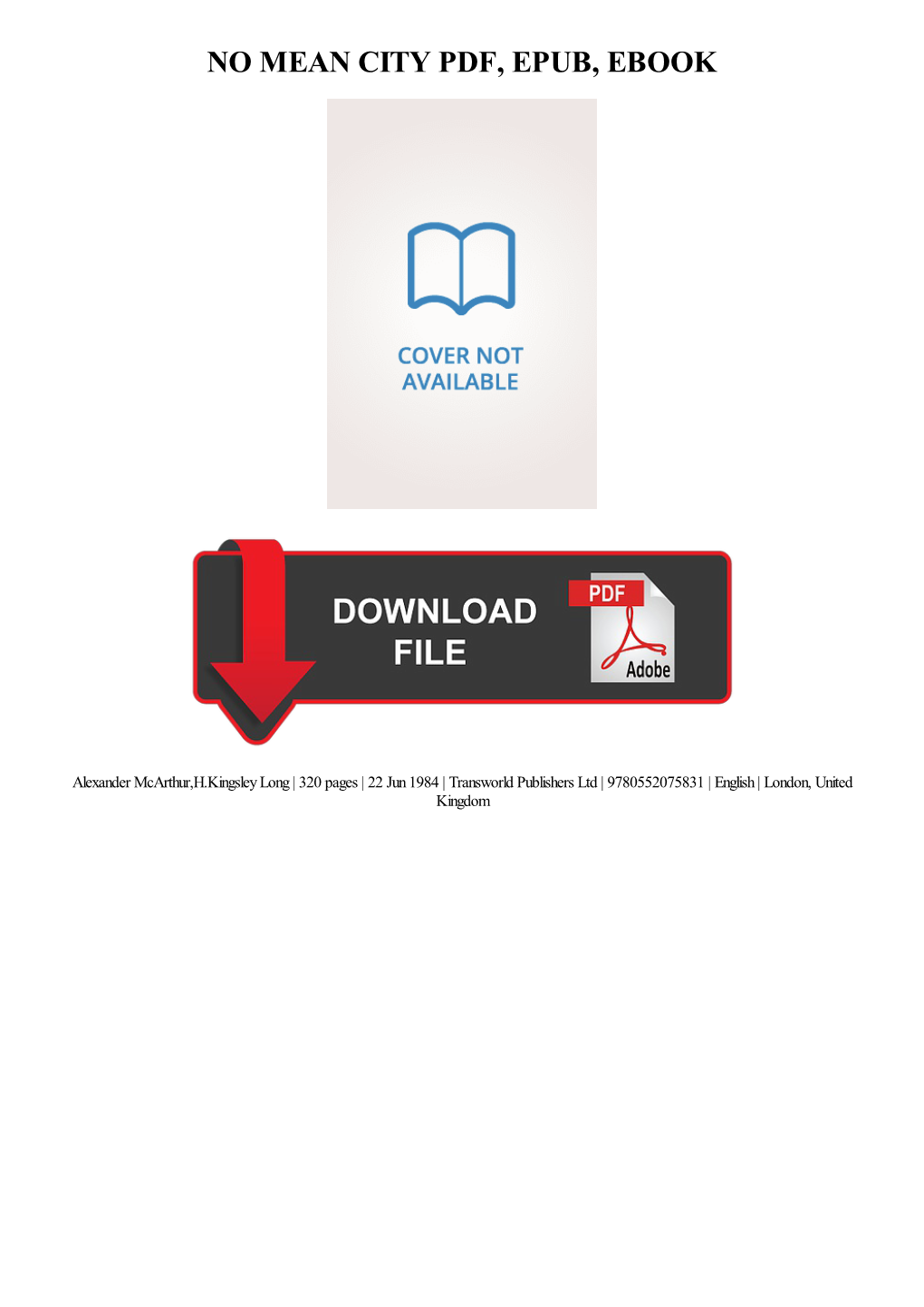 PDF Download No Mean City Ebook