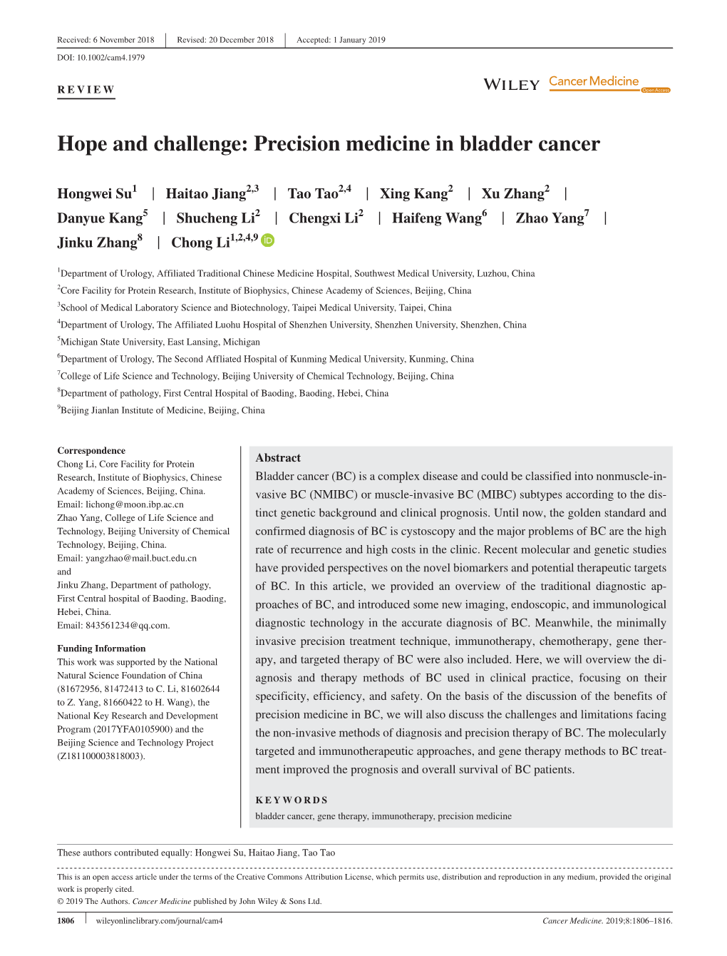 Hope and Challenge: Precision Medicine in Bladder Cancer