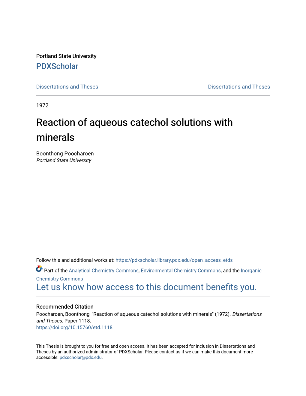 Reaction of Aqueous Catechol Solutions with Minerals