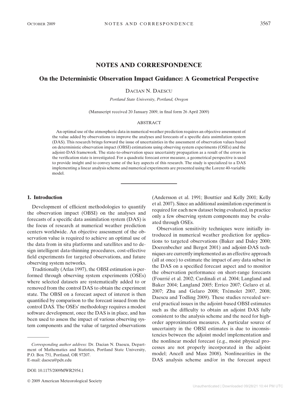 NOTES and CORRESPONDENCE on the Deterministic Observation