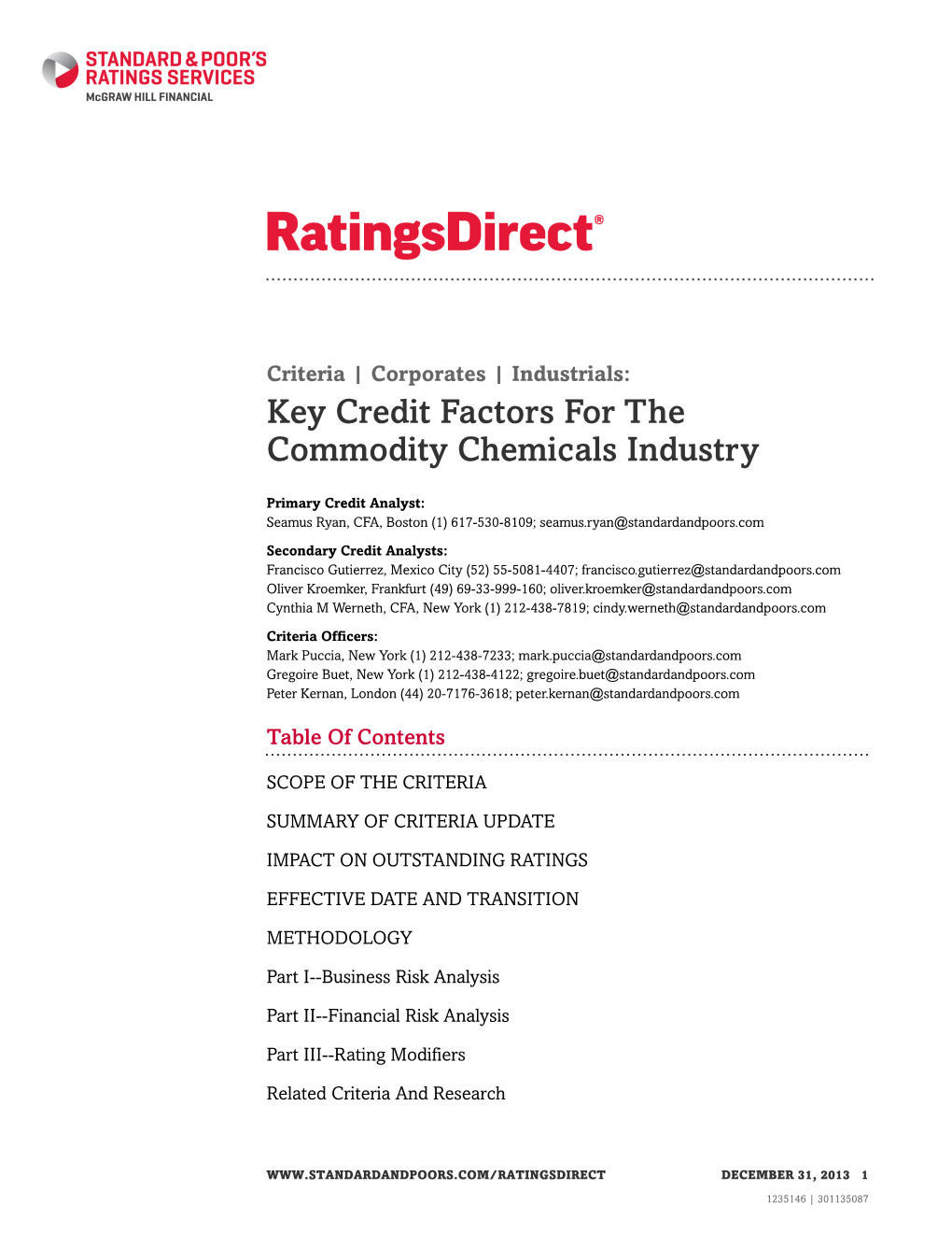 Key Credit Factors for the Commodity Chemicals Industry