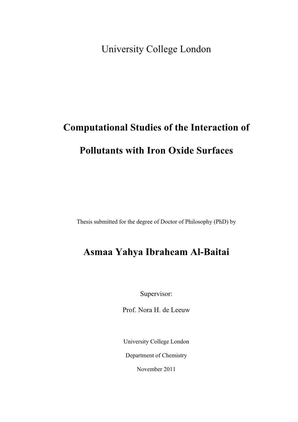 Computational Studies of the Interaction of Pollutants with Iron