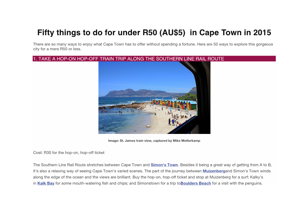 Fifty Things to Do for Under R50 (AU$5) in Cape Town in 2015