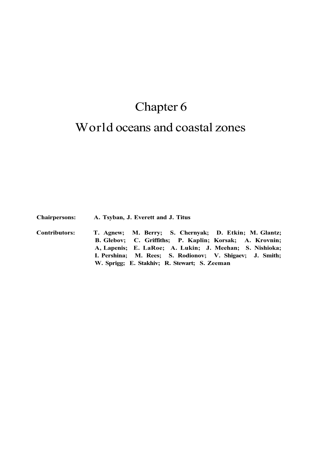 Chapter 6 World Oceans and Coastal Zones