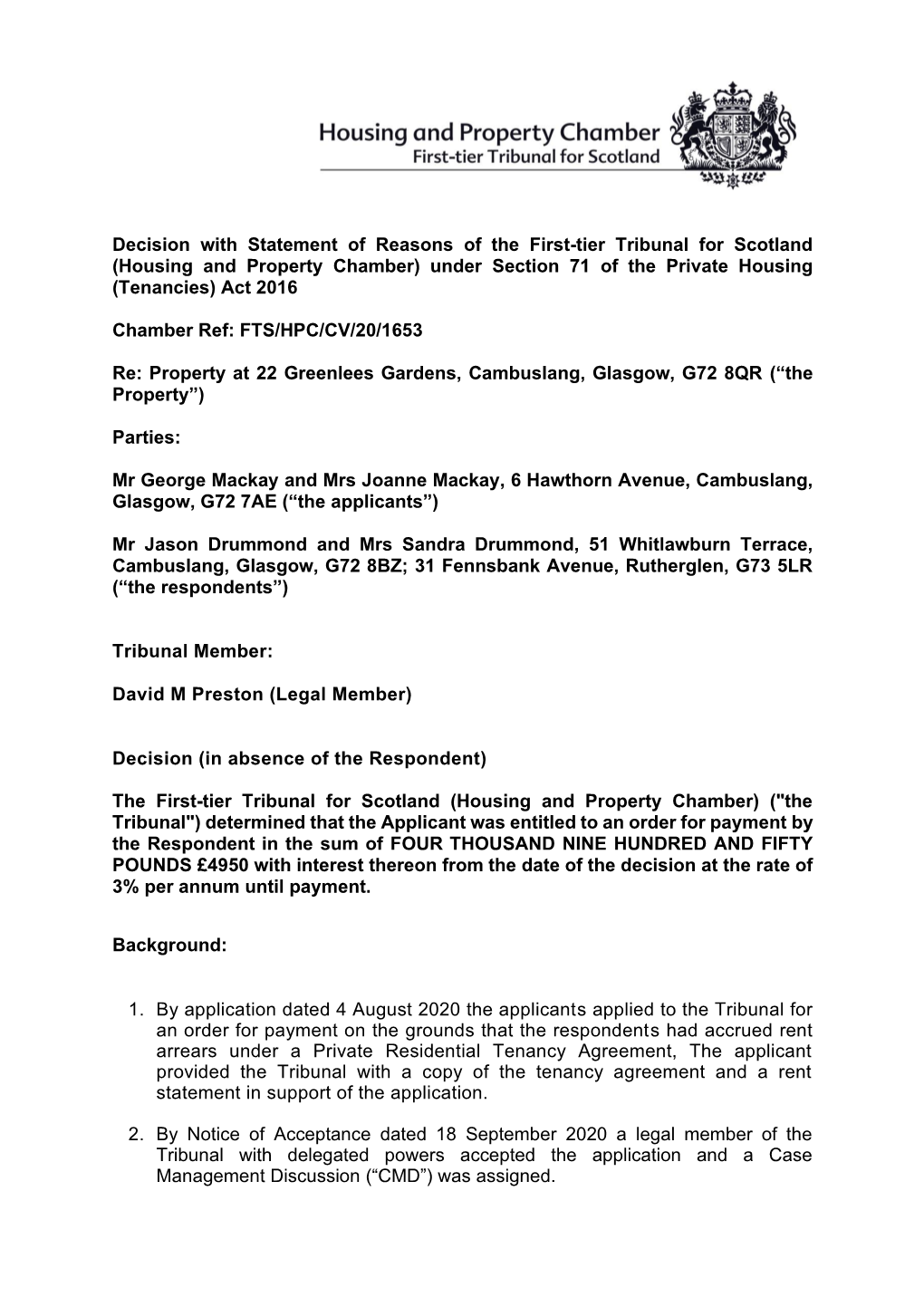 Decision with Statement of Reasons of the First-Tier Tribunal for Scotland