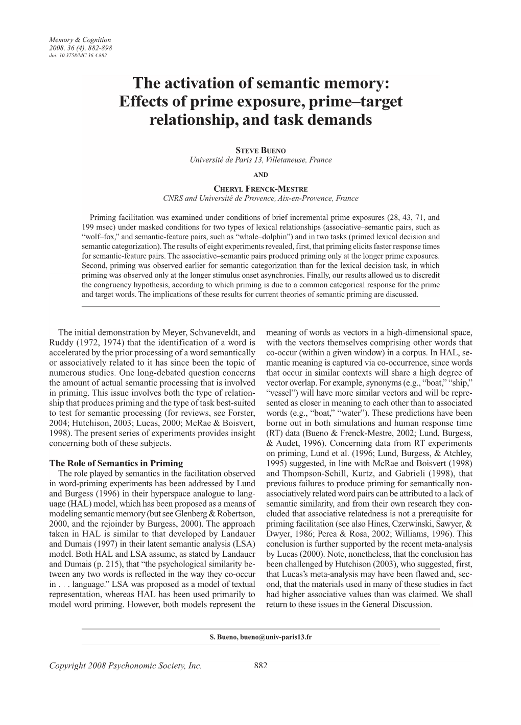 The Activation of Semantic Memory: Effects of Prime Exposure, Prime–Target Relationship, and Task Demands