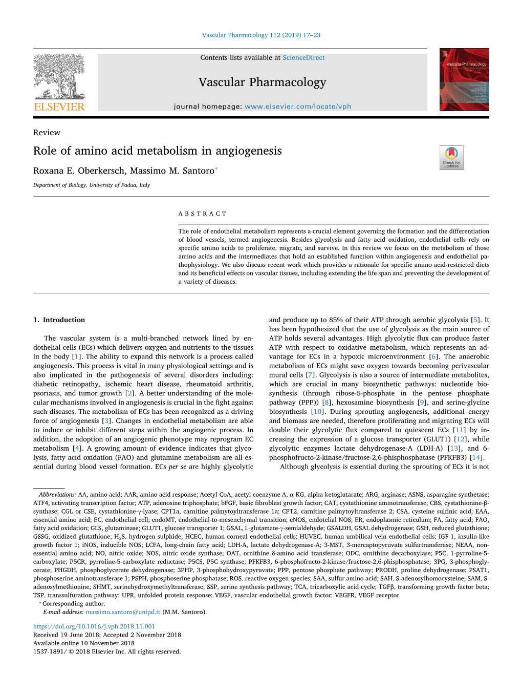 Role of Amino Acid Metabolism in Angiogenesis T ⁎ Roxana E