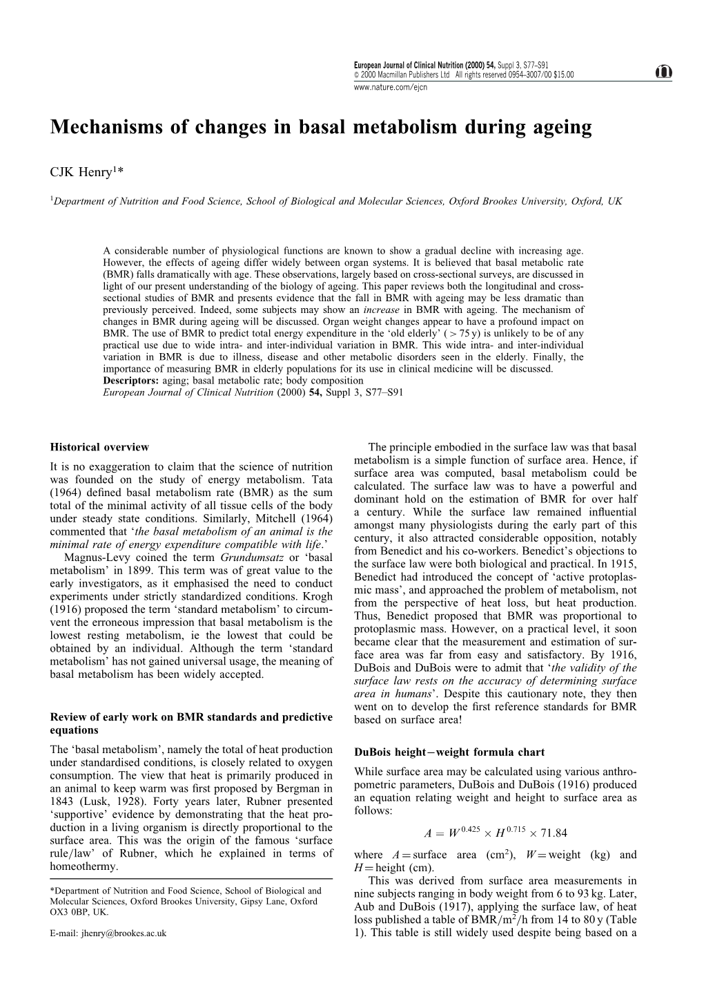 Mechanisms of Changes in Basal Metabolism During Ageing