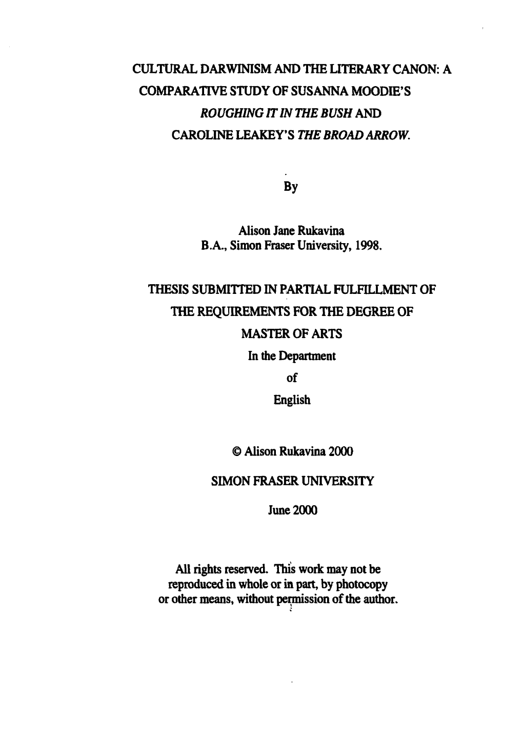 Caroliw Leakey's the Broad Arrow. Master of Arts
