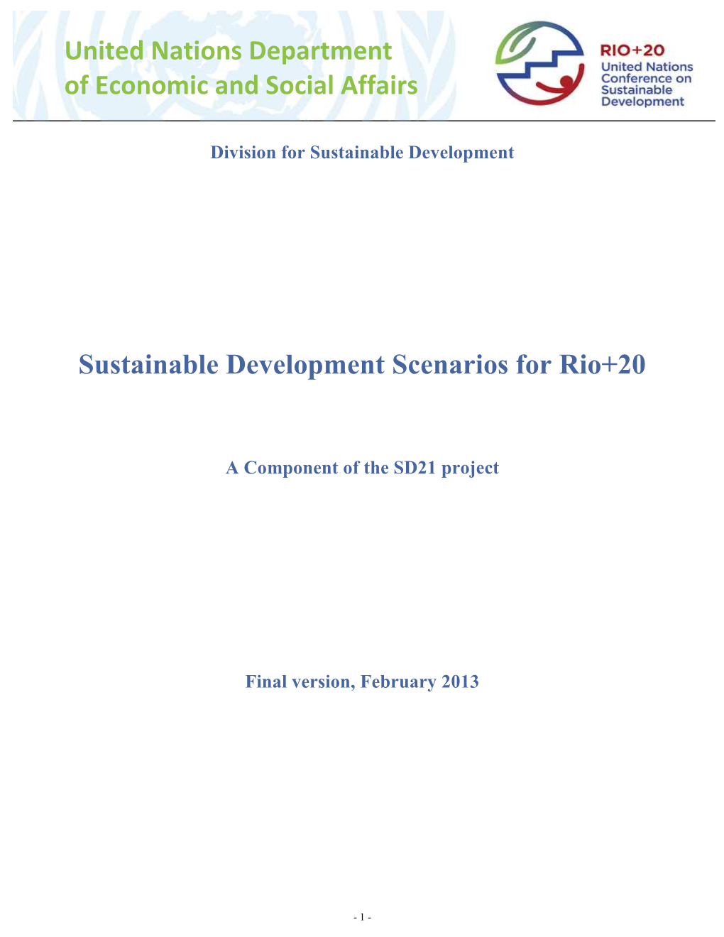 Sustainable Development Scenarios for Rio+20 United Nations