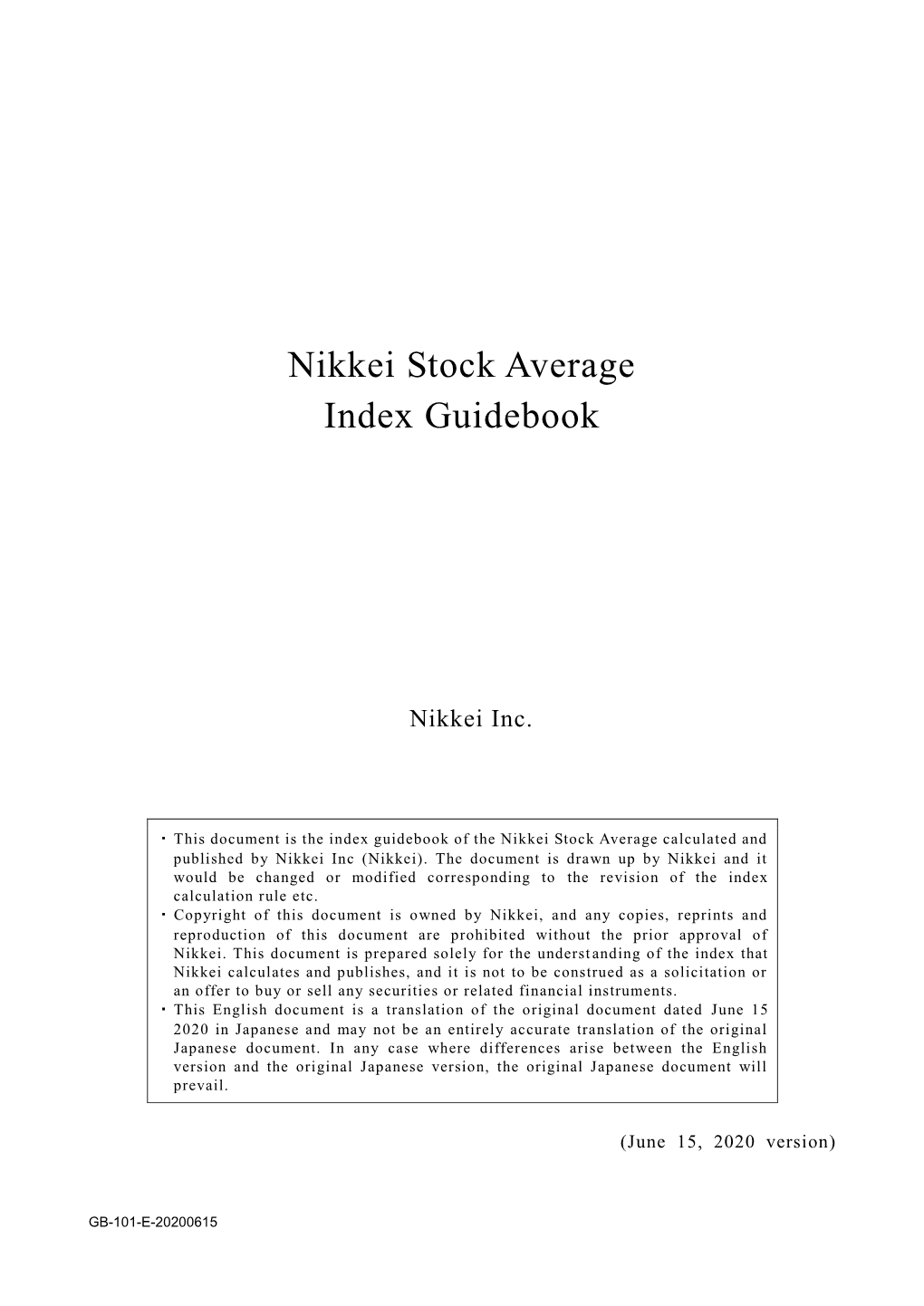 Nikkei Stock Average Index Guidebook