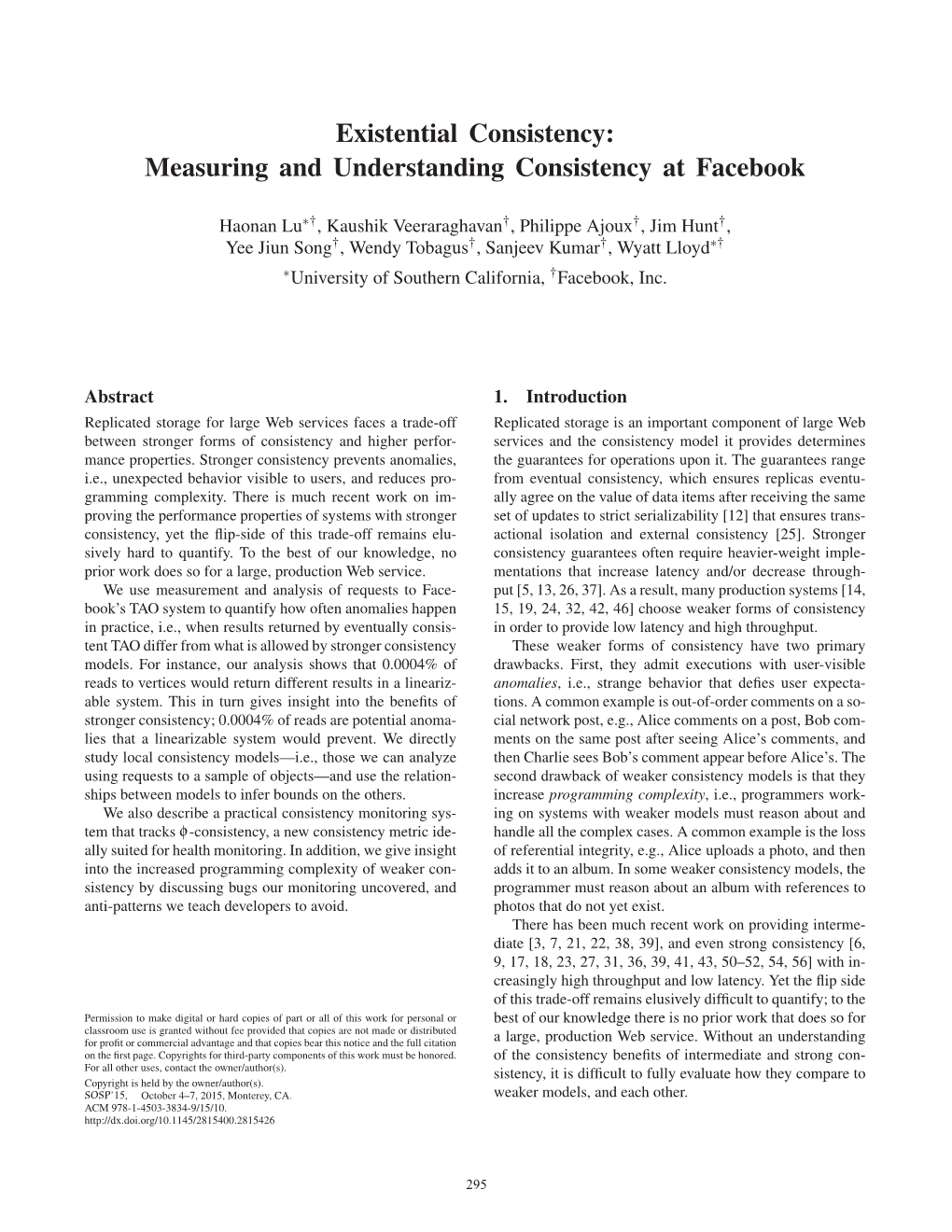 Measuring and Understanding Consistency at Facebook