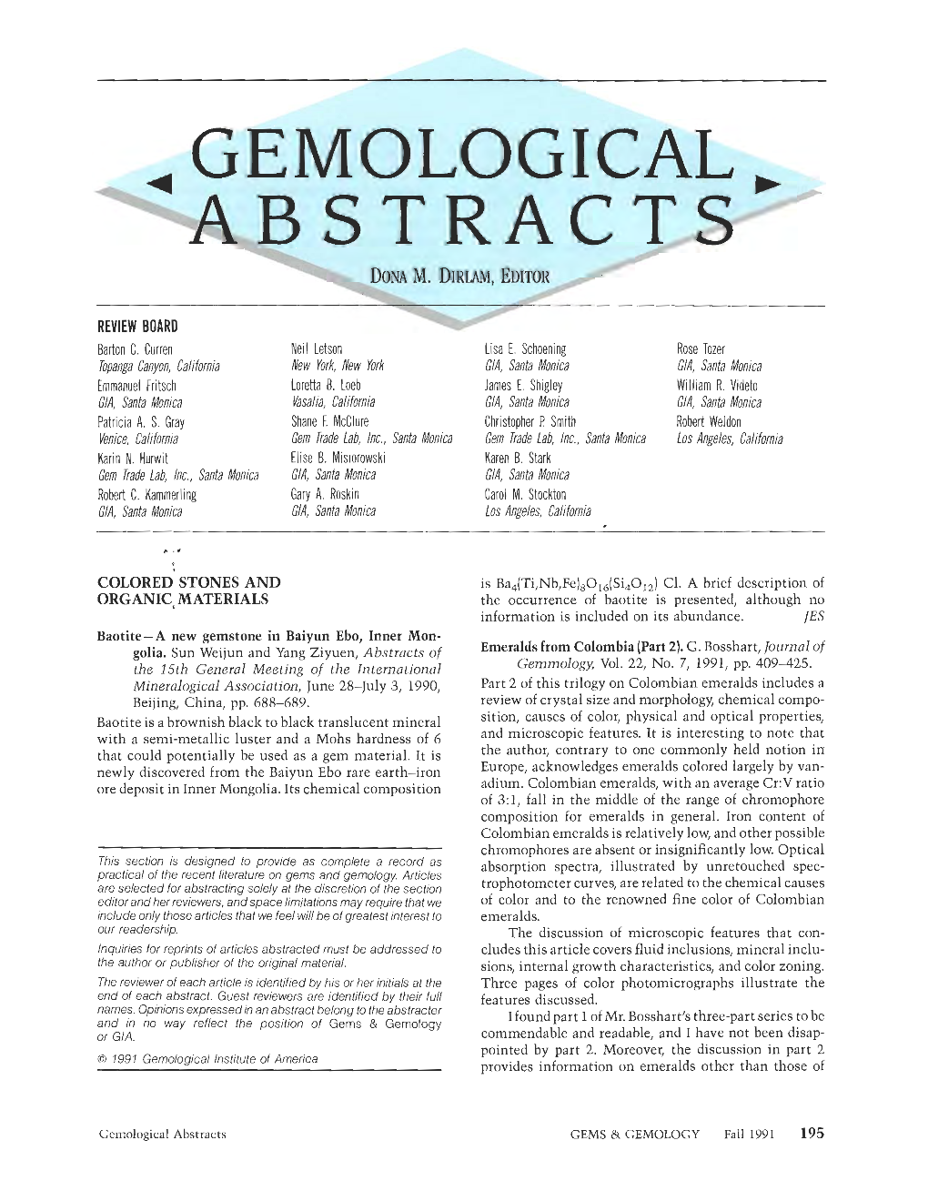 Fall 1991 Gems & Gemology Gemological Abstracts