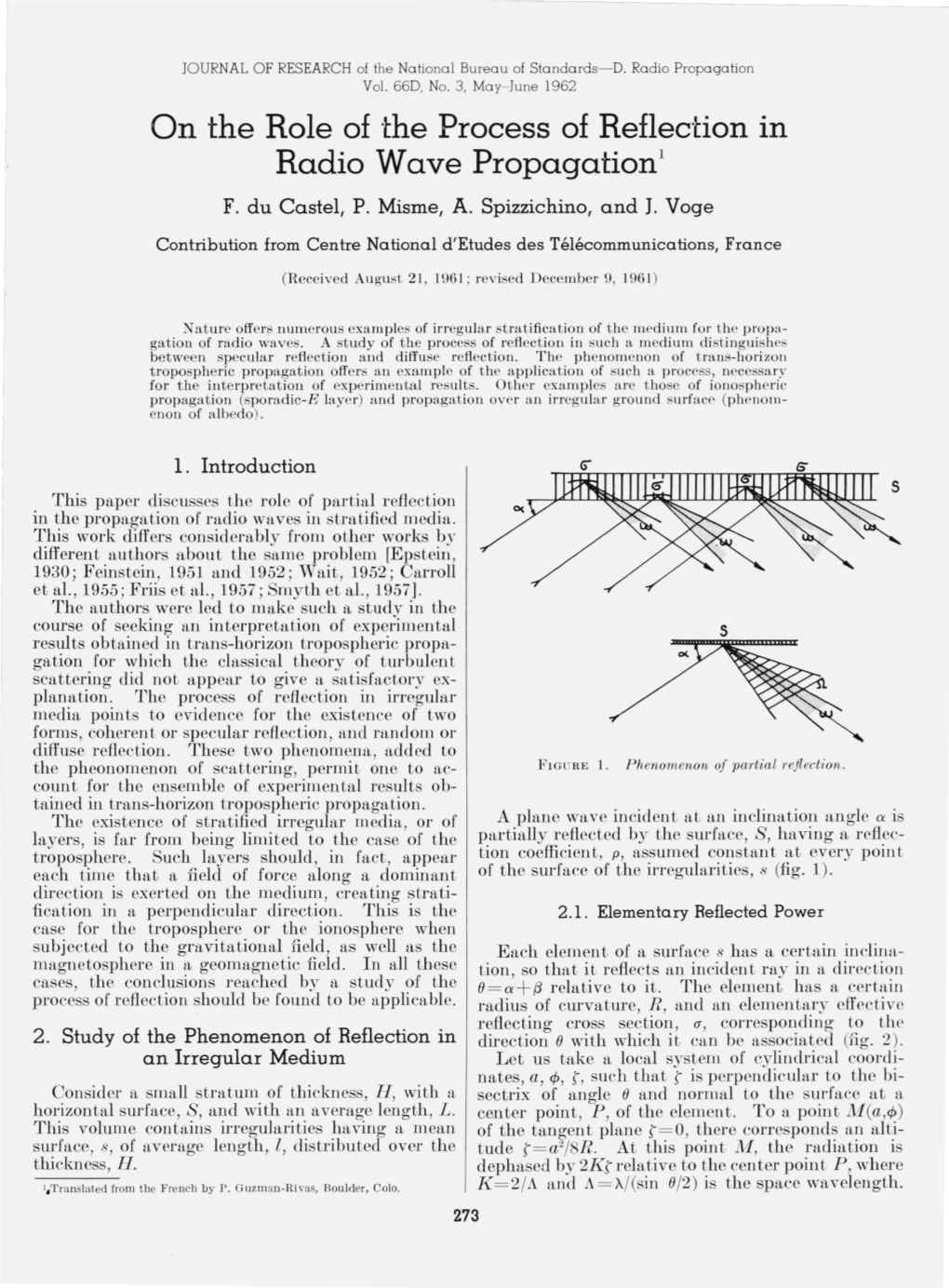 On the Role of the Process of Reflection in Radio Wave Propagationl F