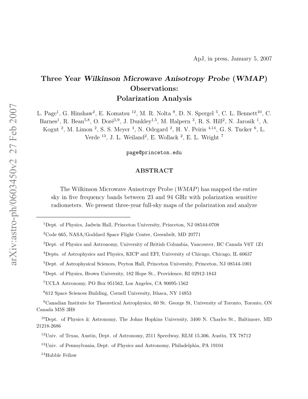 Three Year Wilkinson Microwave Anisotropy Probe (WMAP