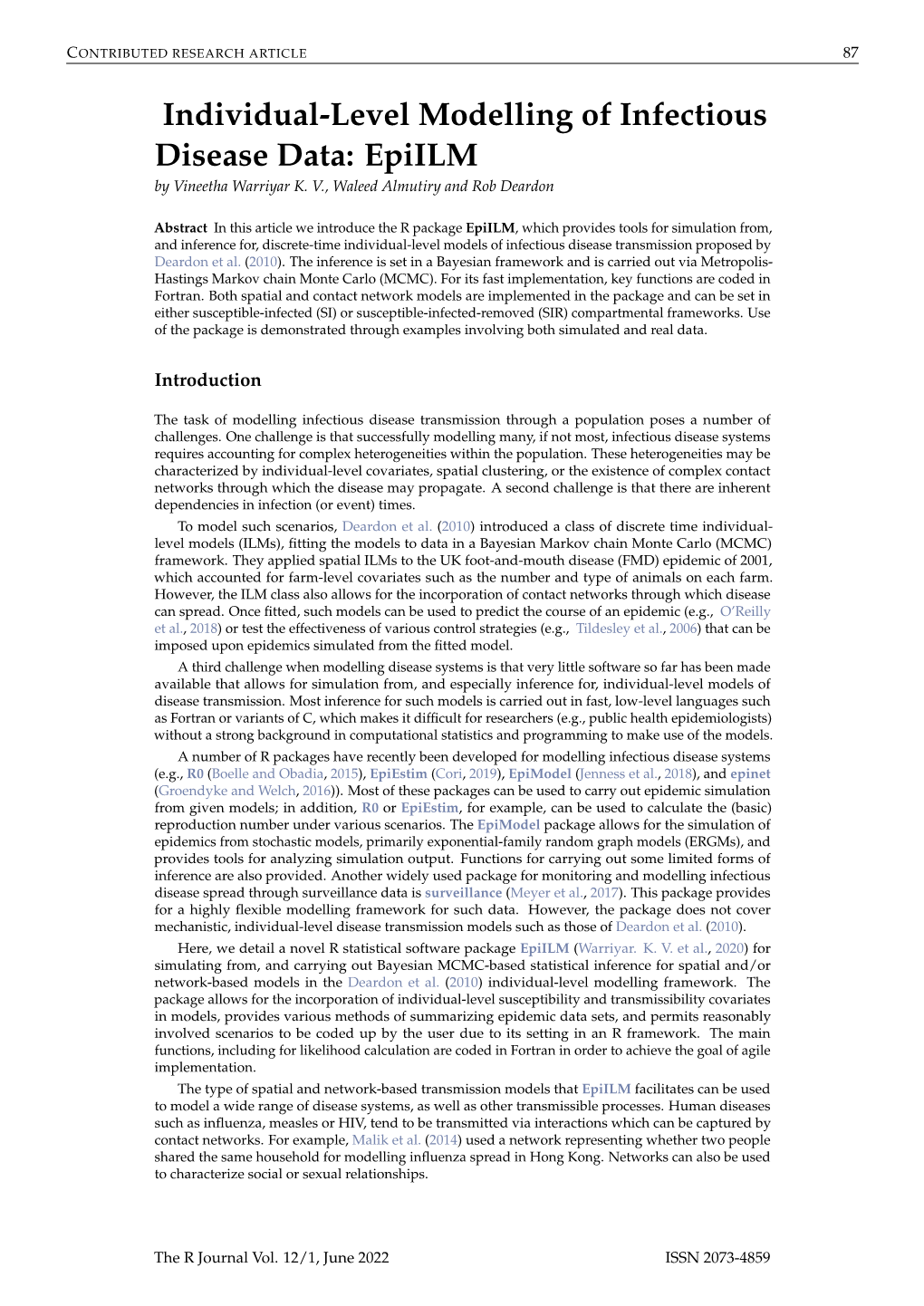 Individual-Level Modelling of Infectious Disease Data: Epiilm by Vineetha Warriyar K