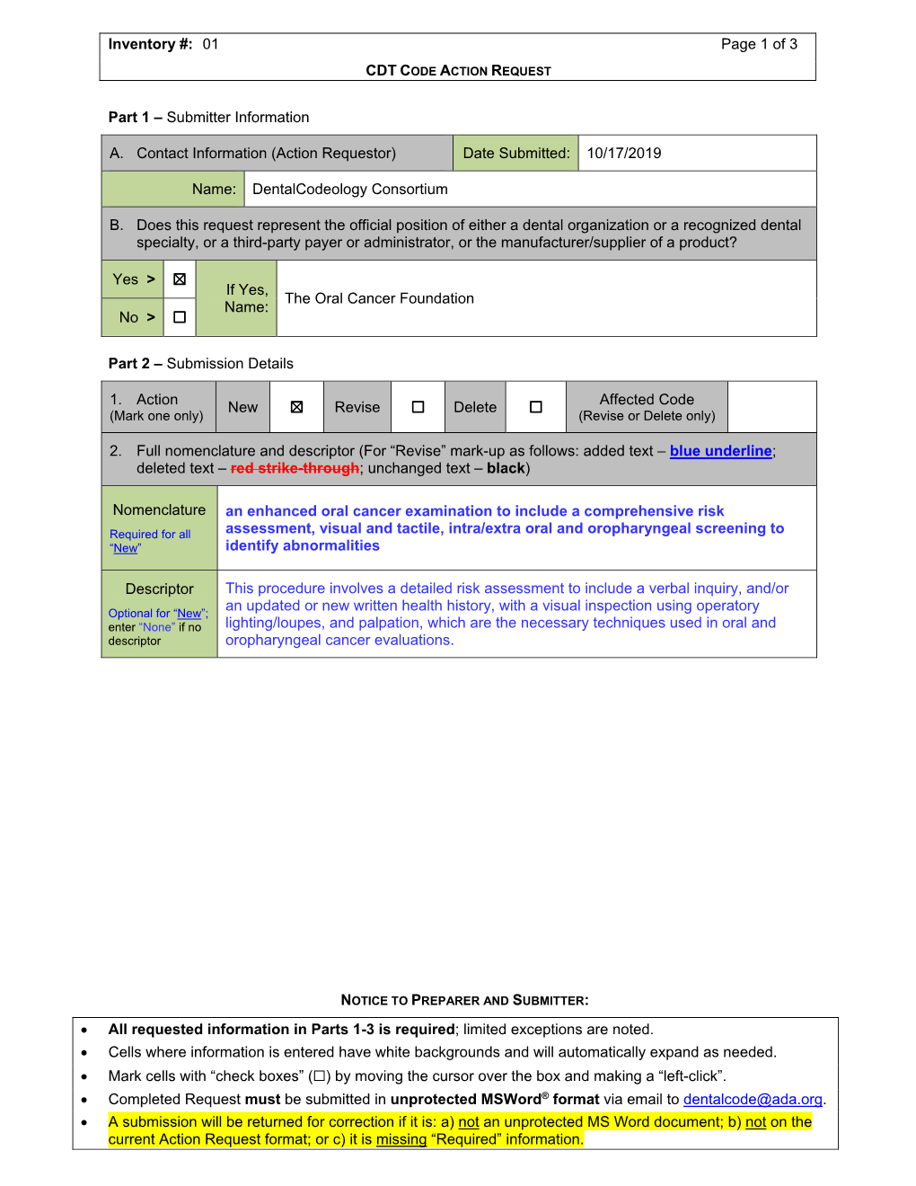 Inventory #: 01 Page 1 of 3