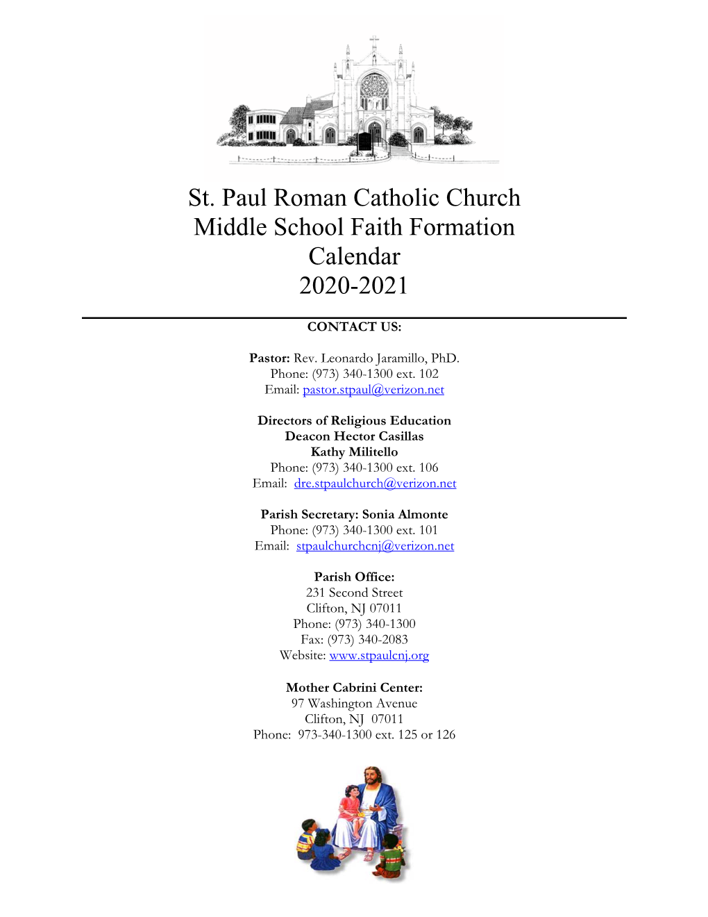 St. Paul Roman Catholic Church Middle School Faith Formation Calendar 2020-2021