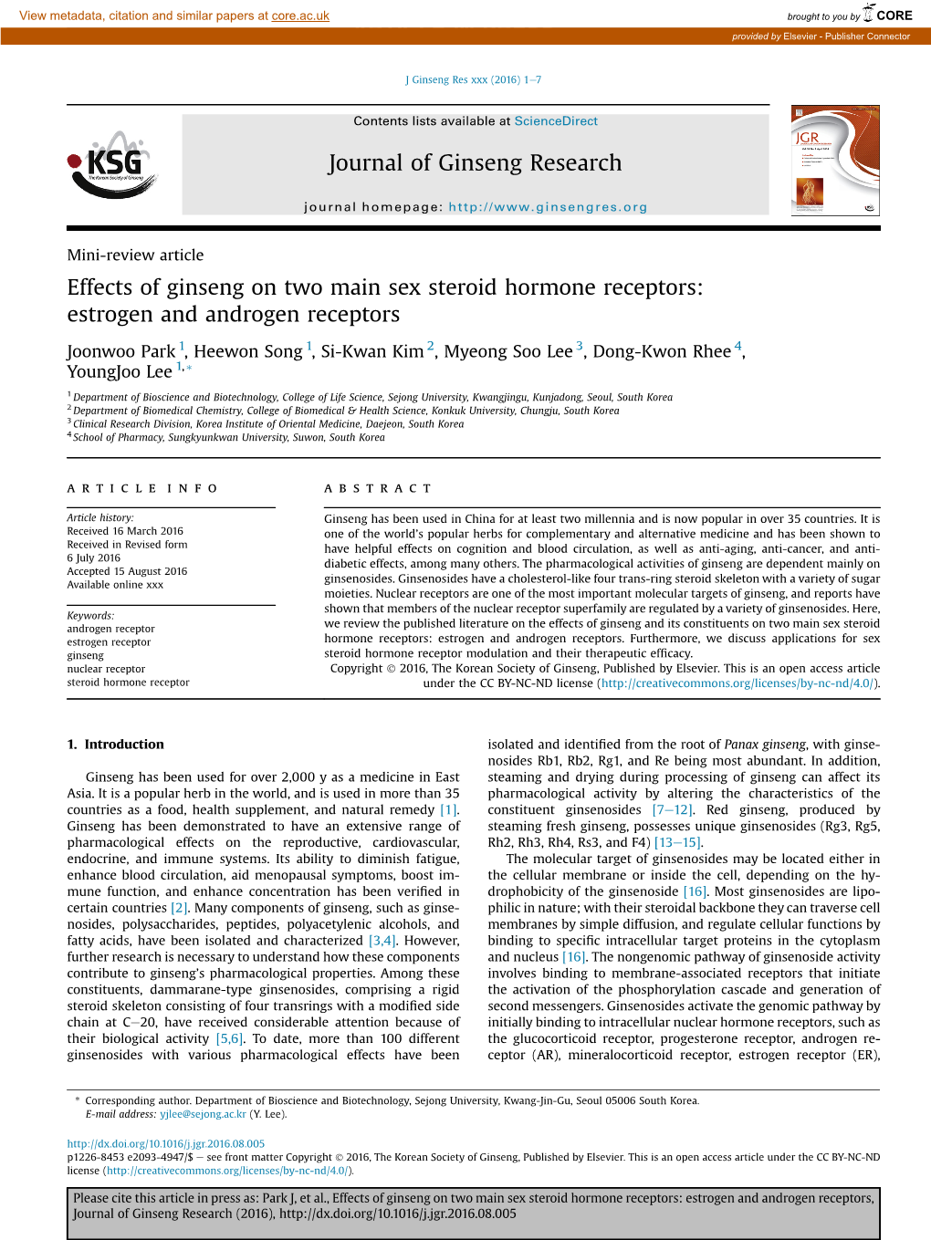 Effects of Ginseng on Two Main Sex Steroid Hormone Receptors: Estrogen and Androgen Receptors