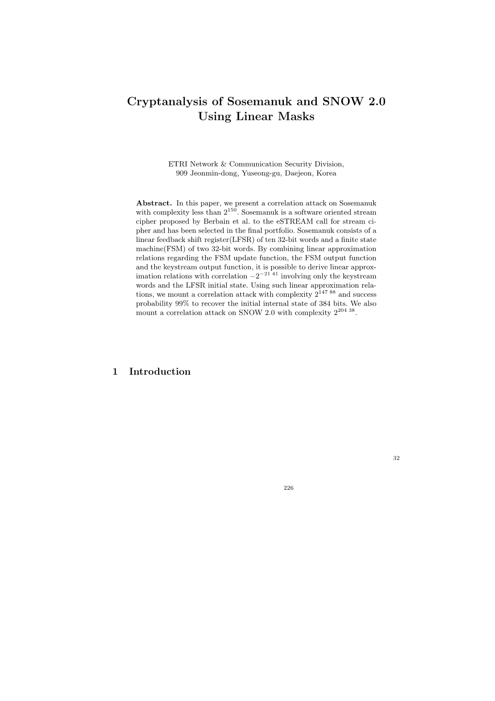 Cryptanalysis of Sosemanuk and SNOW 2.0 Using Linear Masks