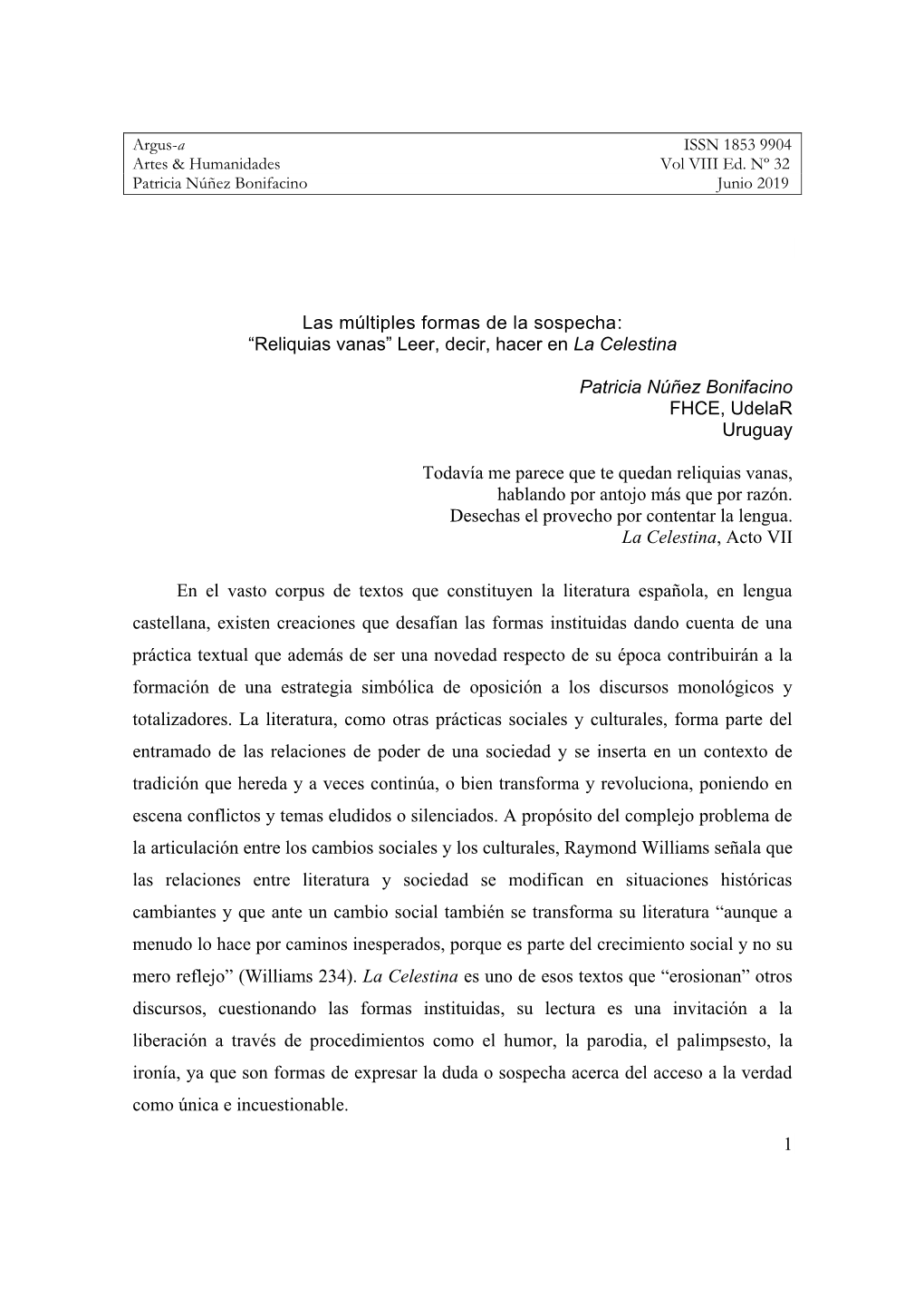 1 Las Múltiples Formas De La Sospecha: “Reliquias Vanas” Leer, Decir