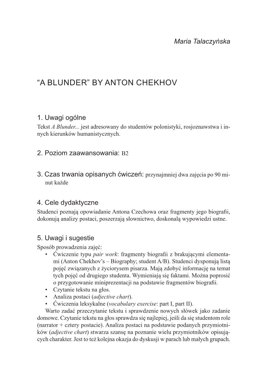 “A Blunder” by Anton Chekhov