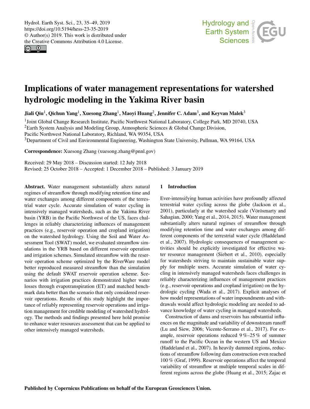 Implications of Water Management Representations for Watershed Hydrologic Modeling in the Yakima River Basin