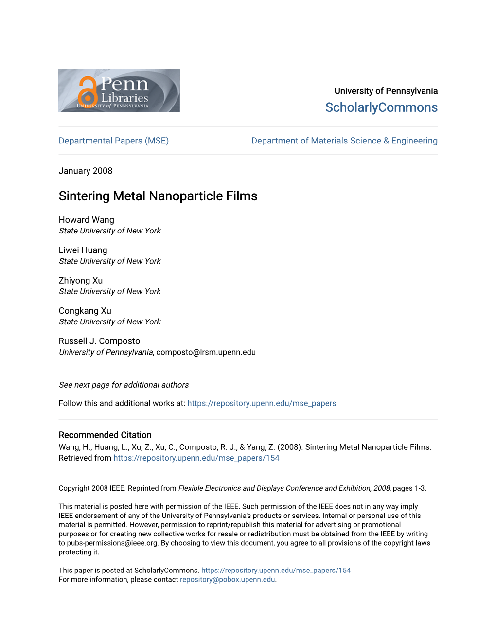 Sintering Metal Nanoparticle Films