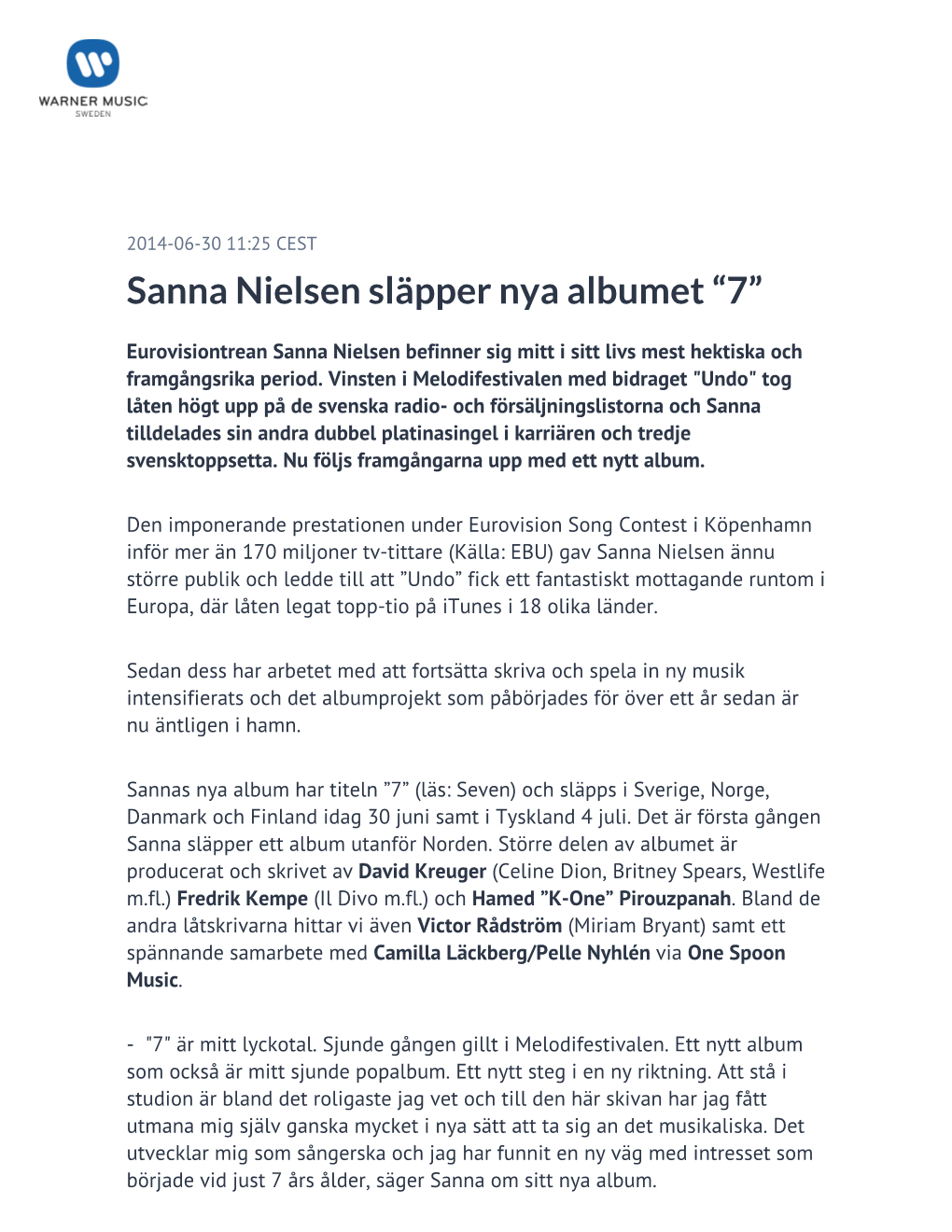 Sanna Nielsen Släpper Nya Albumet “7”