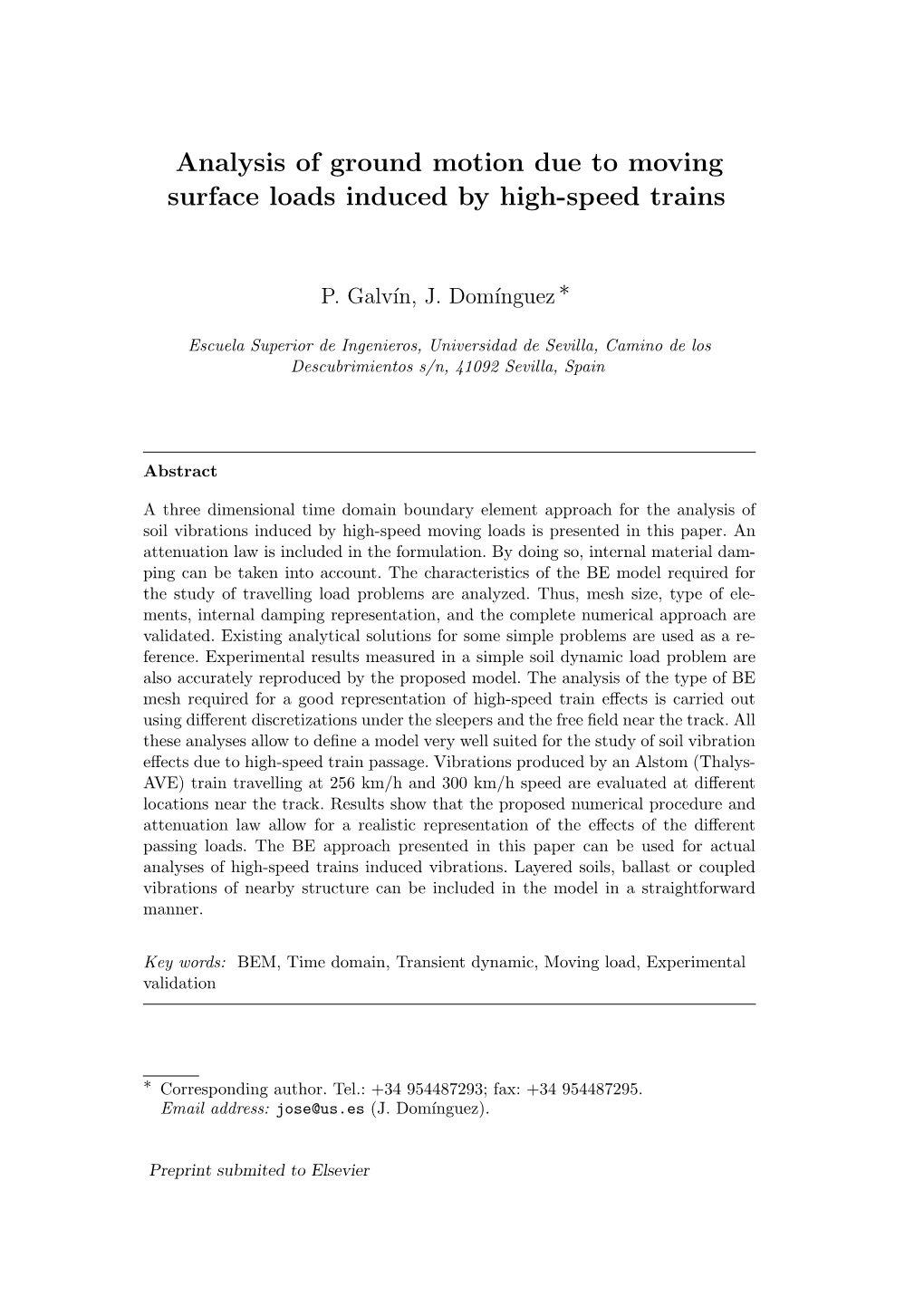 Analysis of Ground Motion Due to Moving Surface Loads Induced by High-Speed Trains