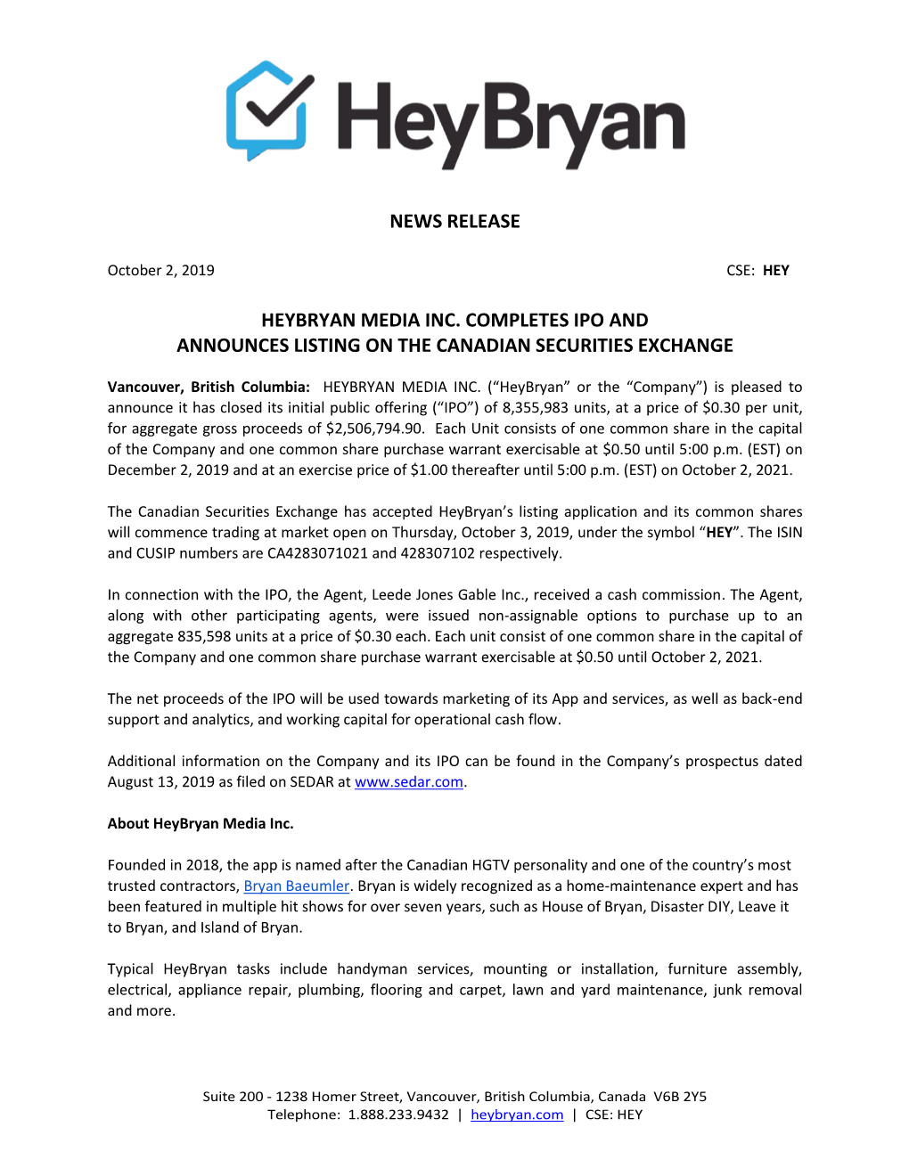 Heybryan Final Press Release