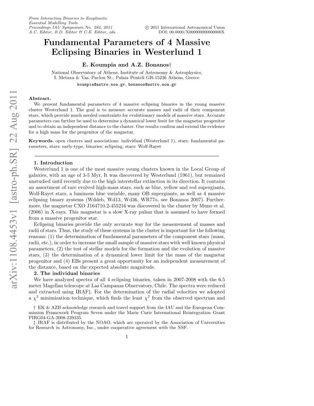 Fundamental Parameters of Four Massive Eclipsing Binaries In