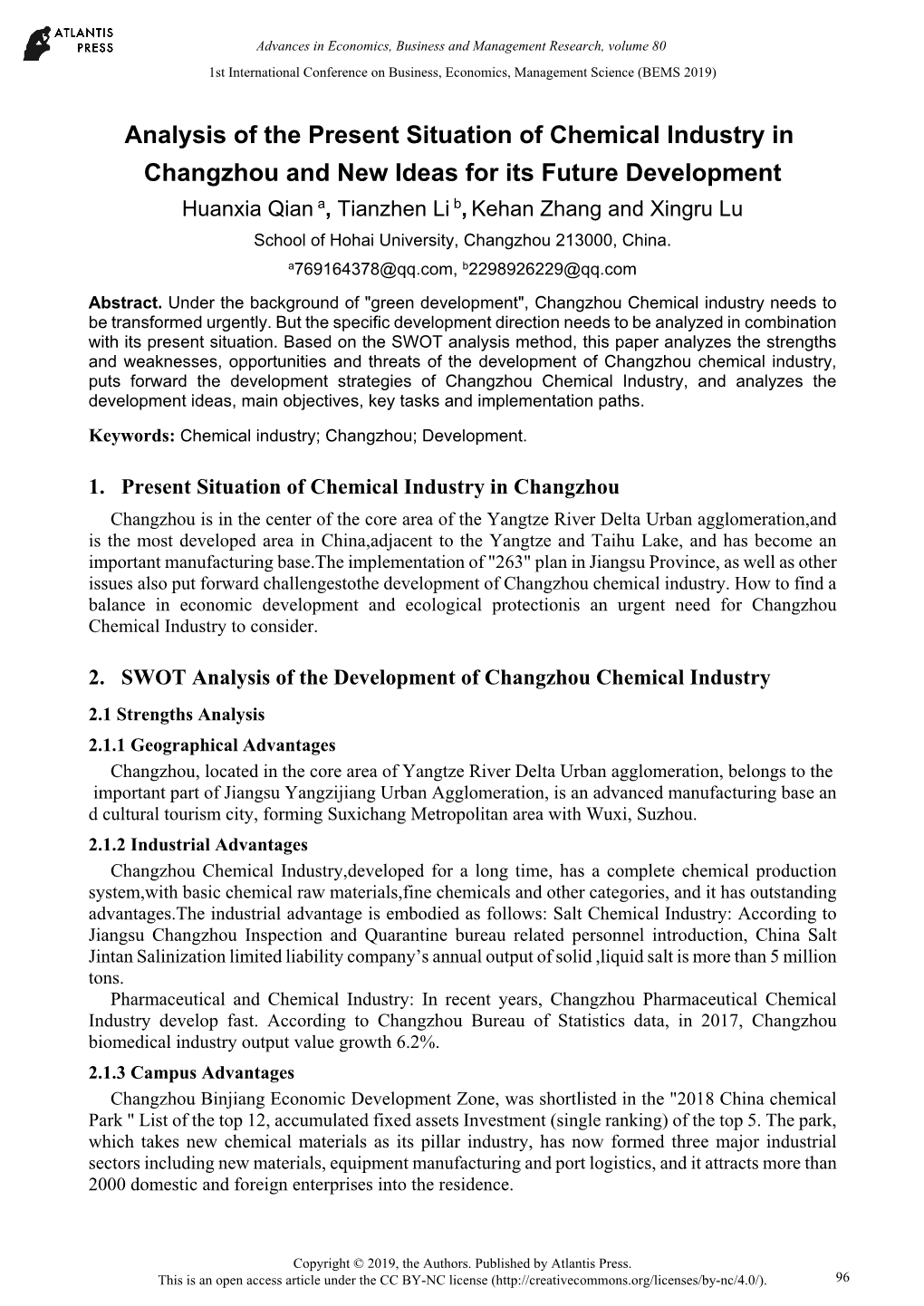 Analysis of the Present Situation of Chemical Industry in Changzhou