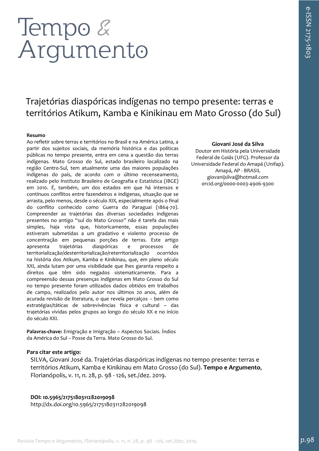 Terras E Territórios Atikum, Kamba E Kinikinau Em Mato Grosso (Do Sul)