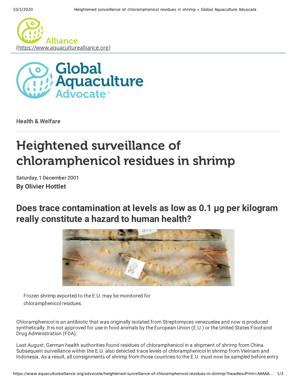 Heightened Surveillance of Chloramphenicol Residues in Shrimp « Global Aquaculture Advocate