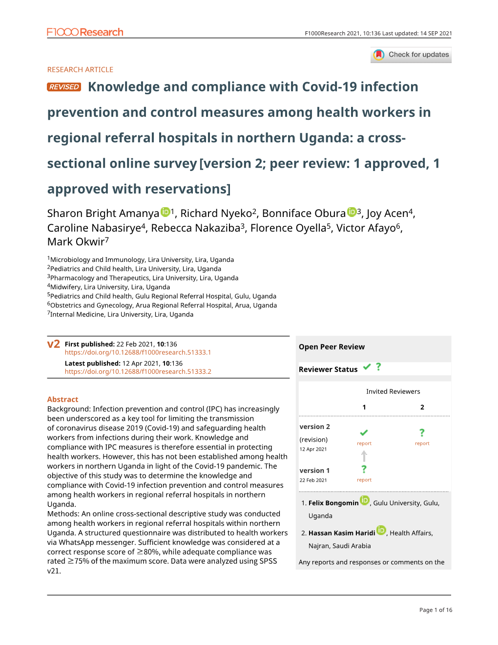 Prevention and Control Measures Among Health Workers in Regional