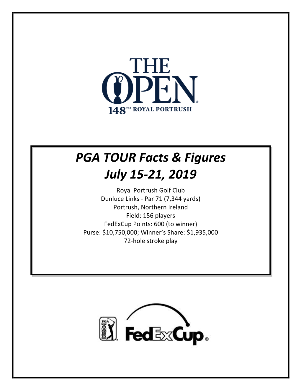 PGA TOUR Facts & Figures July 15-21, 2019