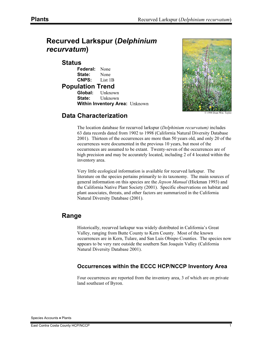Recurved Larkspur(Delphinium Recurvatum) Species Profile