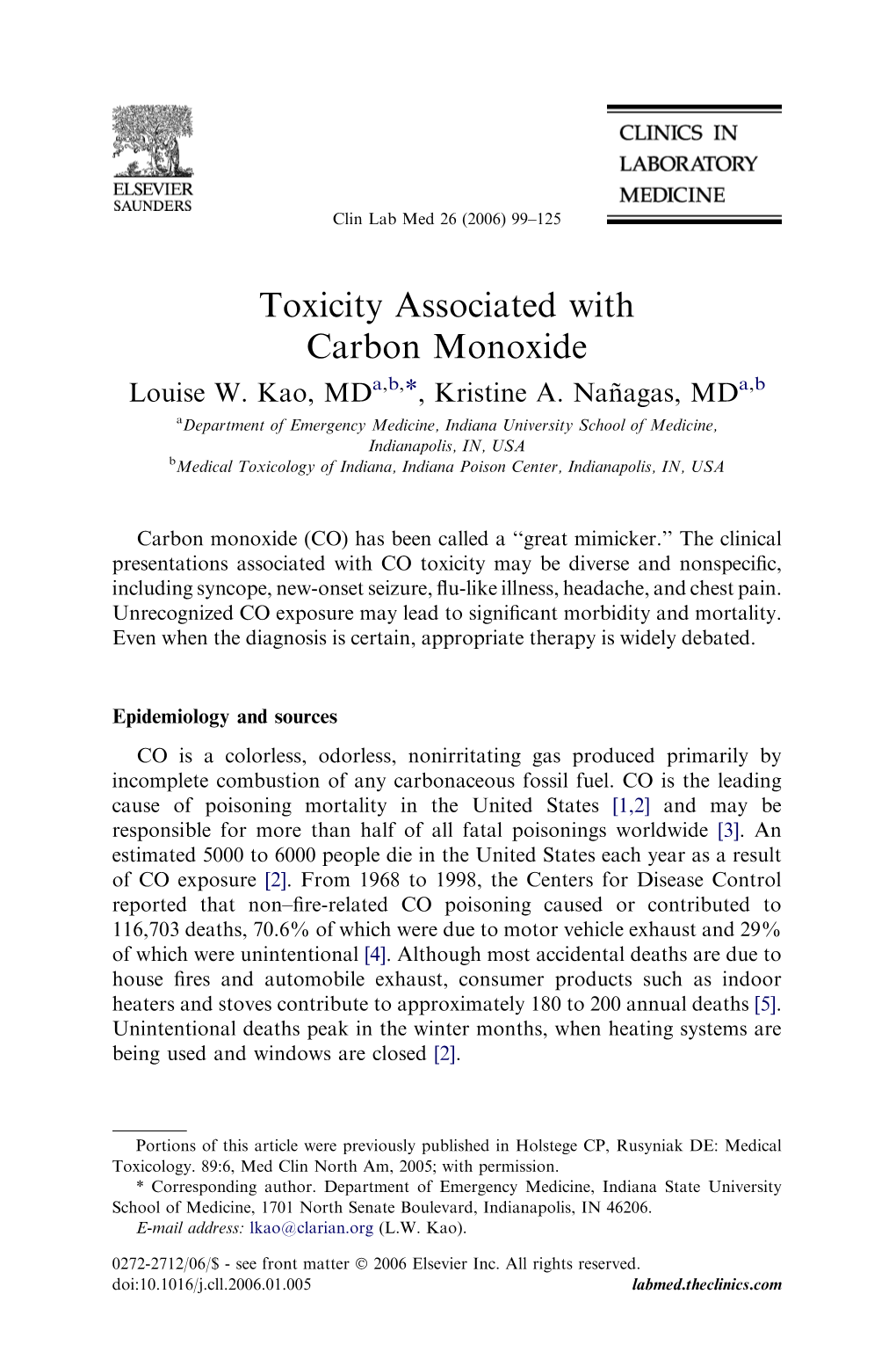 Toxicity Associated with Carbon Monoxide Louise W