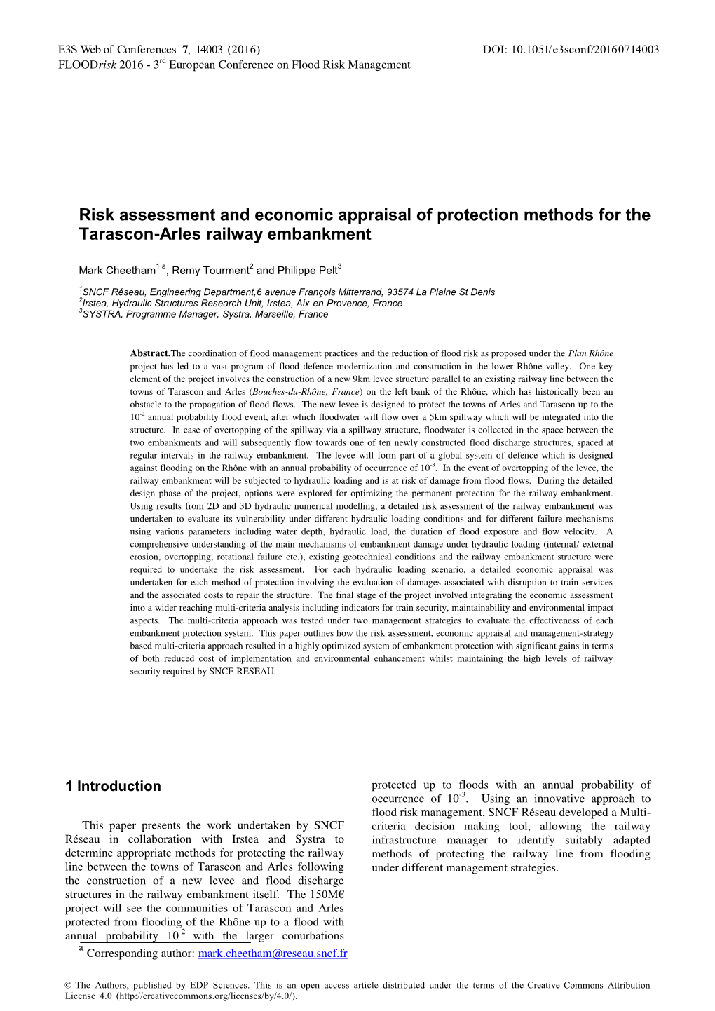 Risk Assessment and Economic Appraisal of Protection Methods for the Tarascon-Arles Railway Embankment