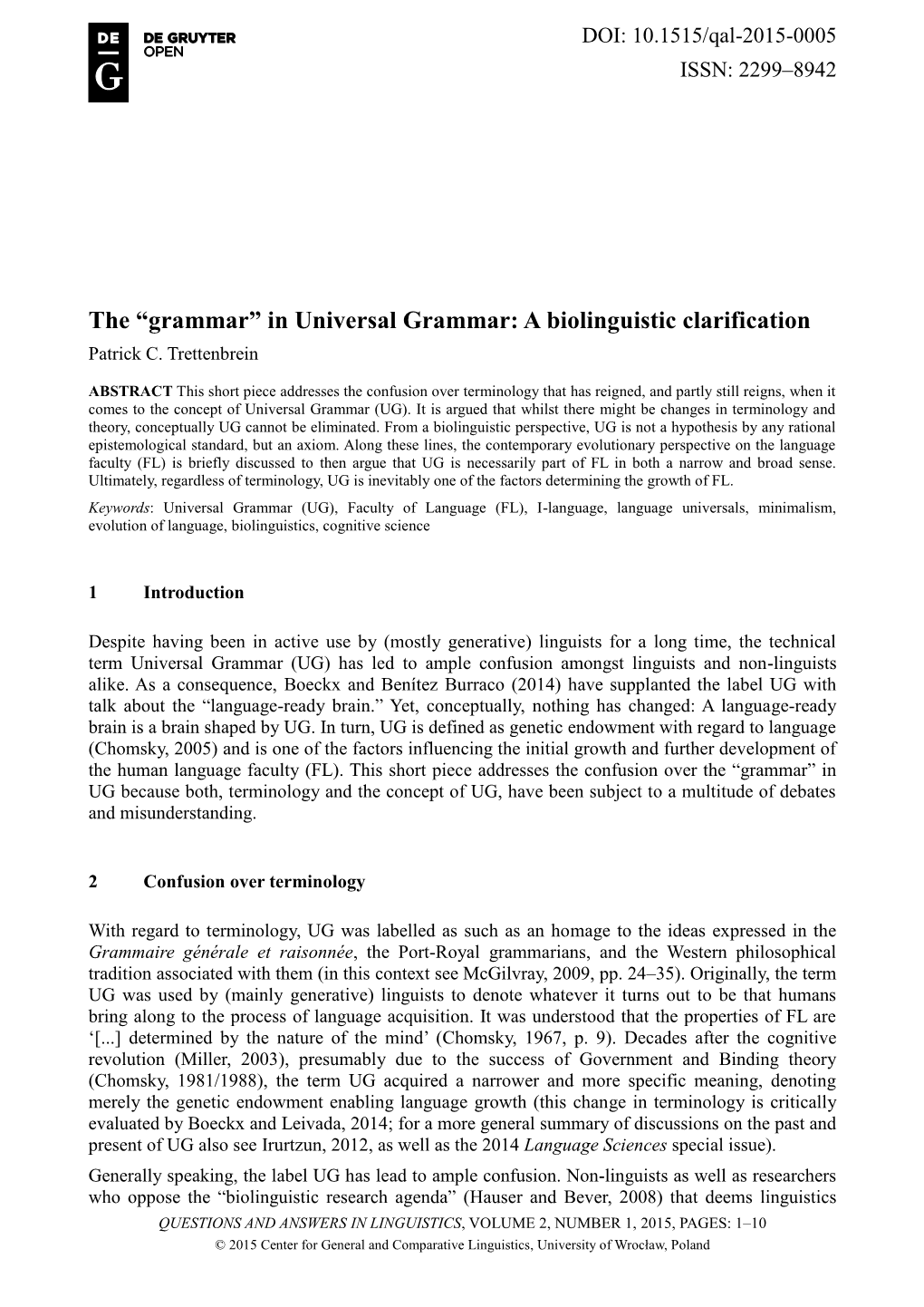 The “Grammar” in Universal Grammar: a Biolinguistic Clarification Patrick C