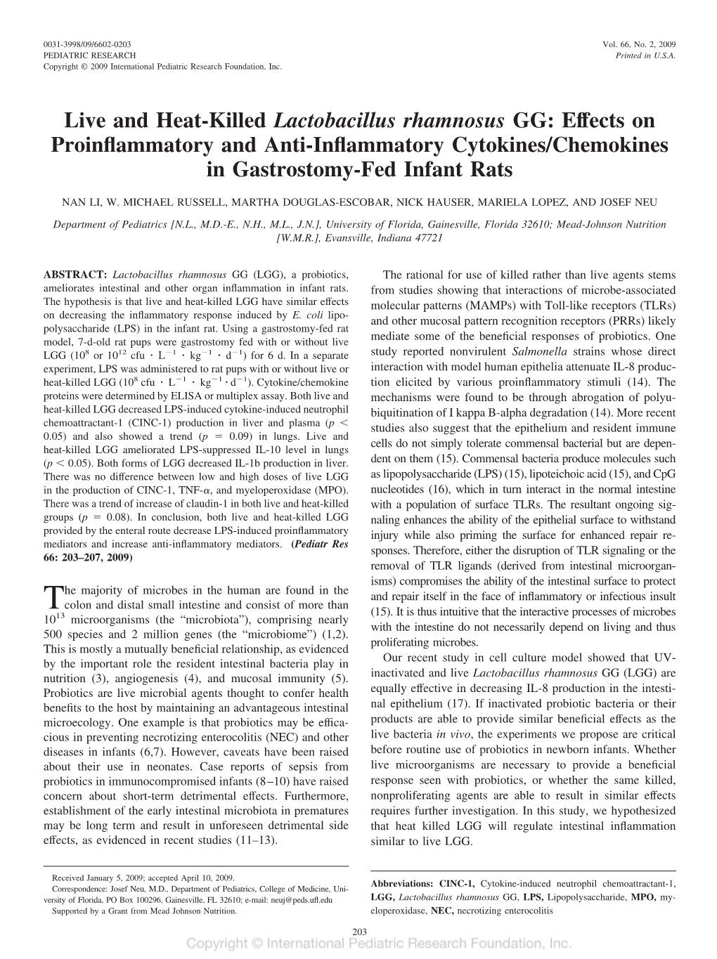 Live and Heat-Killed Lactobacillus Rhamnosus GG: Effects on Proinflammatory and Anti-Inflammatory Cytokines/Chemokines in Gastro