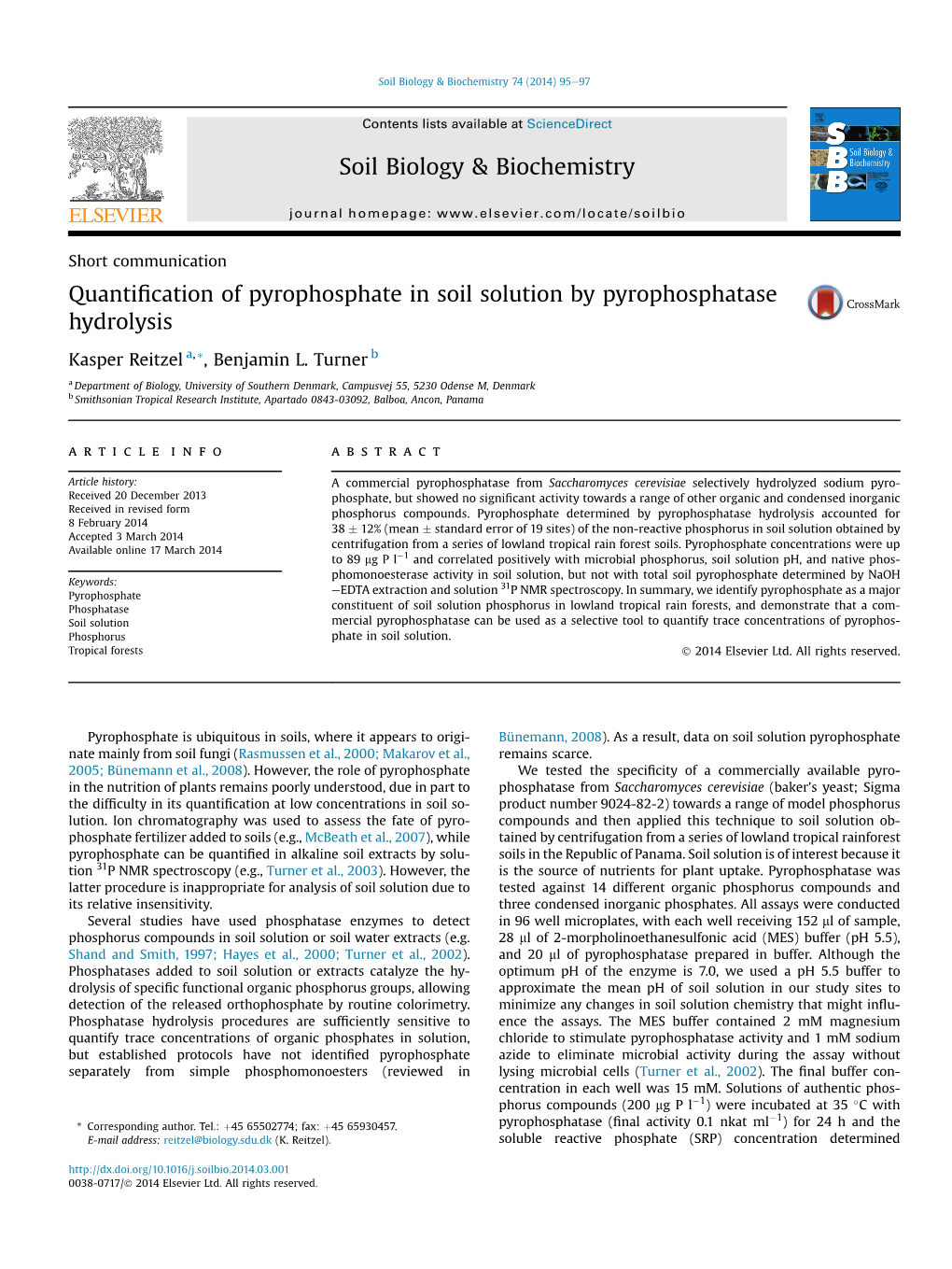 Quantification of Pyrophosphate in Soil Solution by Pyrophosphatase