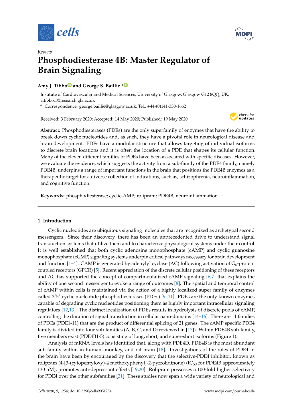 Phosphodiesterase 4B: Master Regulator of Brain Signaling