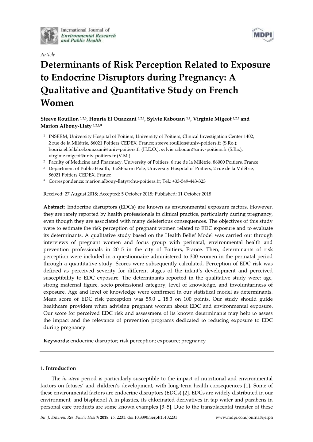 Determinants of Risk Perception Related to Exposure to Endocrine Disruptors During Pregnancy: a Qualitative and Quantitative Study on French Women