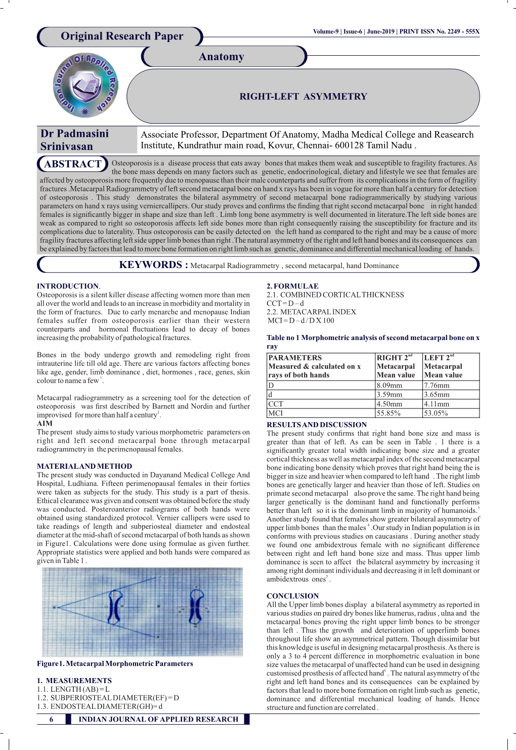 Dr Padmasini Srinivasan Original Research Paper Anatomy