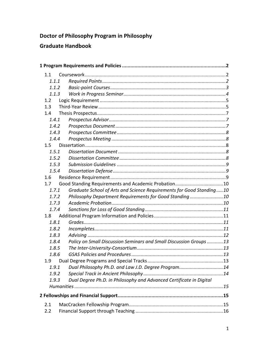 Doctor of Philosophy Program in Philosophy Graduate Handbook