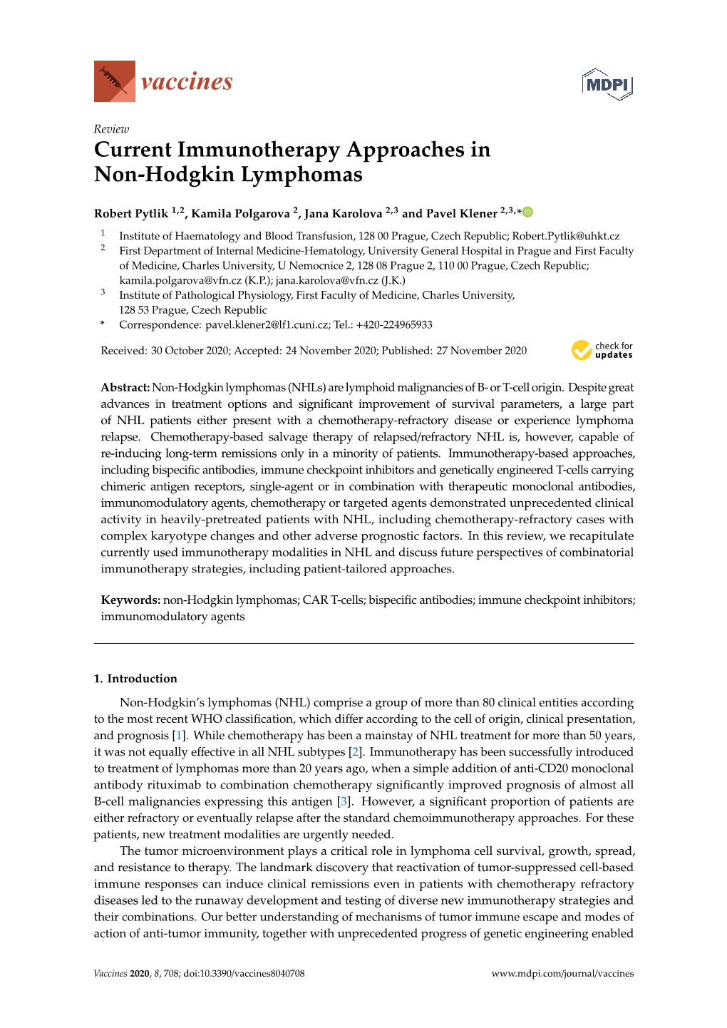 Current Immunotherapy Approaches in Non-Hodgkin Lymphomas